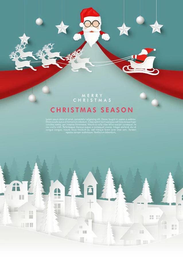 创意剪纸风圣诞节圣诞树圣诞老人麋鹿雪花3D立体海报PSD/AI素材模板【031】